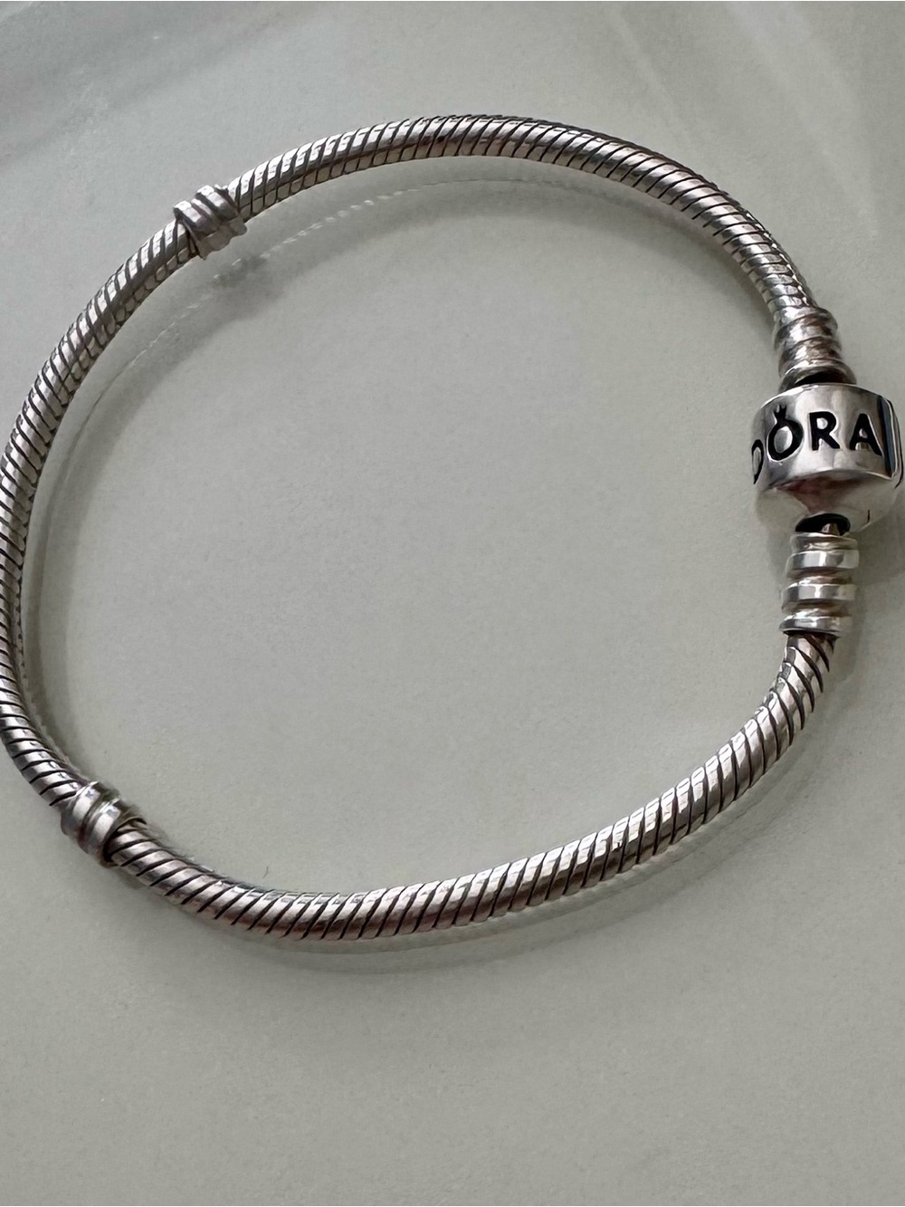 Genuine Pandora 925 sterling silver barrel clasp snake chain bracelet